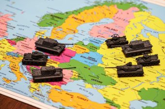 model NATO tanks on map of europe