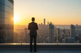 Business,,Man,And,Thinking,At,City,On,Rooftop,About,Career