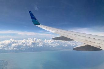 View,From,An,Airplane,Window,Featuring,The,Garuda,Indonesia,Winglet,